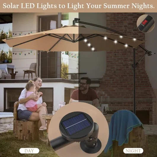 10 Inch Patio Hanging Solar LED Umbrella Sun Shade with Cross Base-Beige