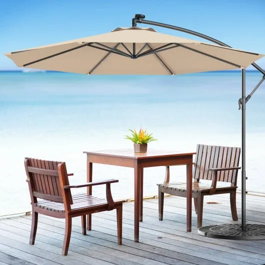 10 Inch Patio Hanging Solar LED Umbrella Sun Shade with Cross Base-Beige