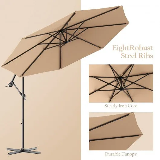 10 Inch Patio Hanging Solar LED Umbrella Sun Shade with Cross Base-Beige