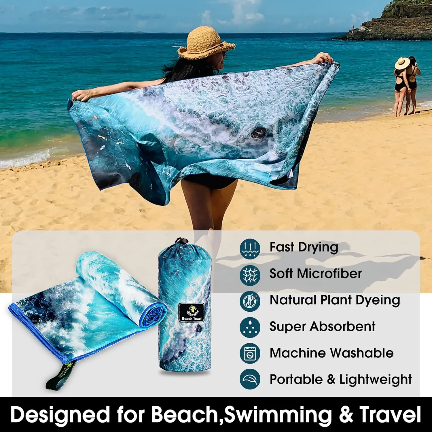 4Monster Microfiber Beach Towel Quick Dry,Super Absorbent Lightweight Travel Towel for Swimmers, Sand Free Camping Towel, Beach Towels for Pool, Swim, Water Sports,Yoga,Gym,Backpacking
