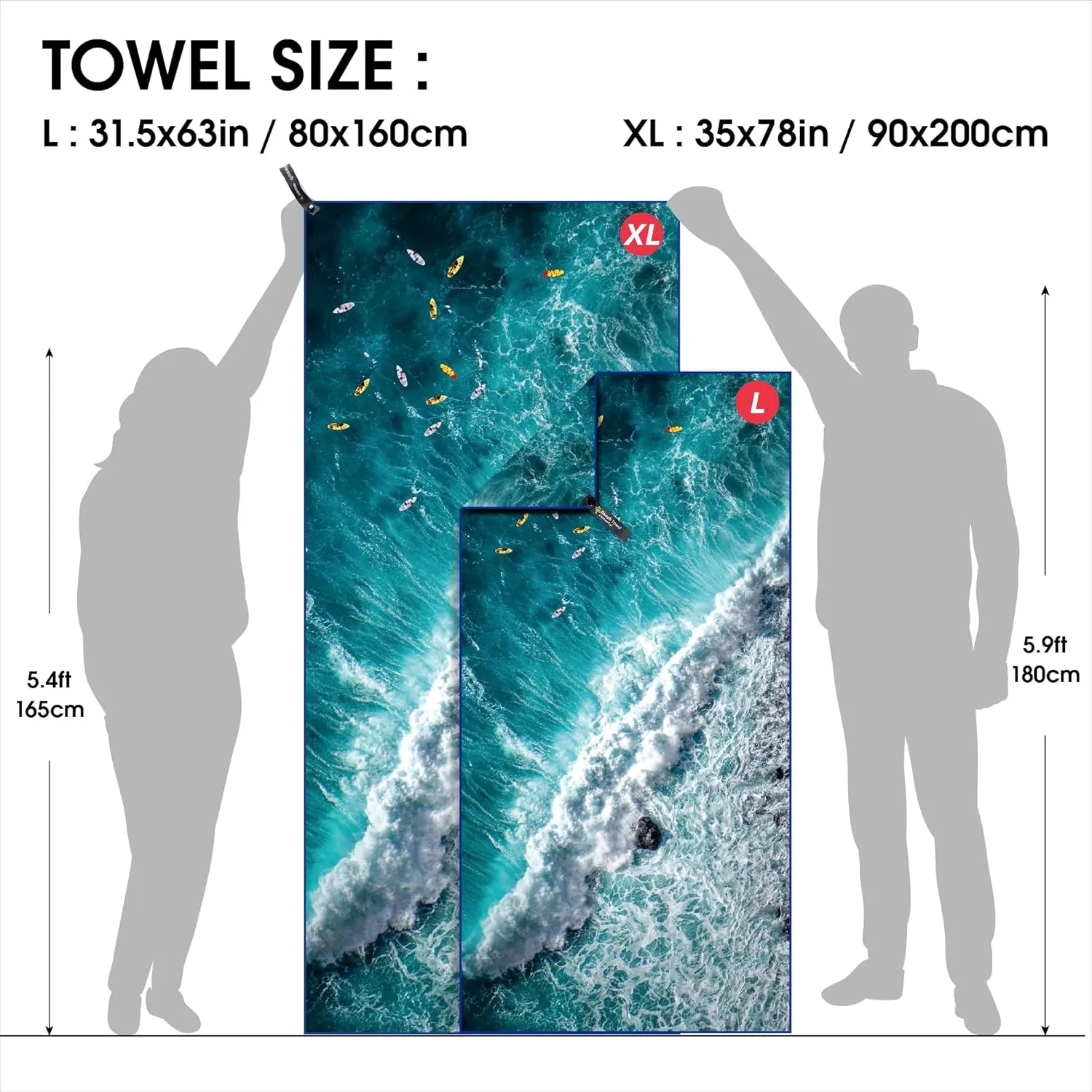 4Monster Microfiber Beach Towel Quick Dry,Super Absorbent Lightweight Travel Towel for Swimmers, Sand Free Camping Towel, Beach Towels for Pool, Swim, Water Sports,Yoga,Gym,Backpacking