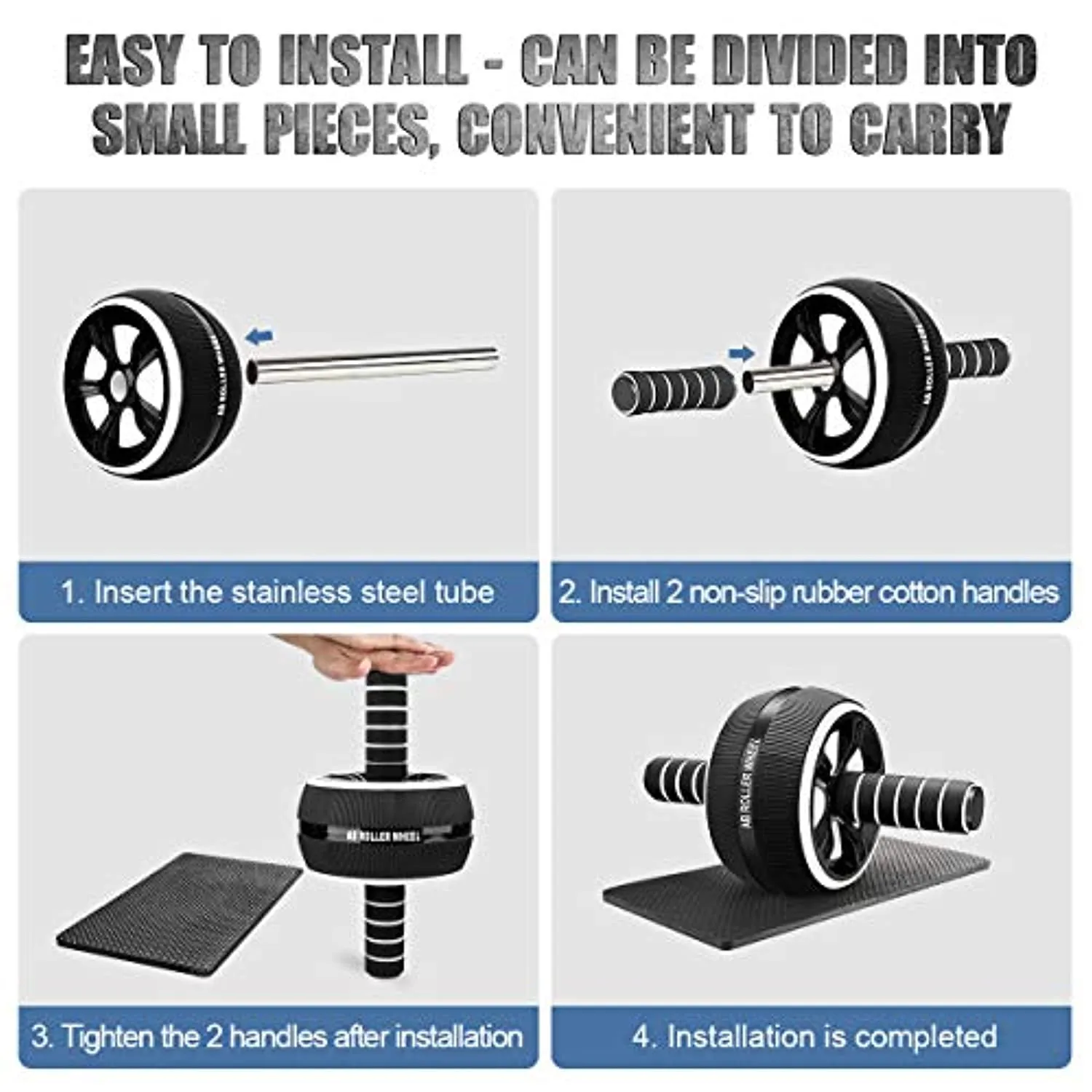 Ab Roller Wheel, 10-In-1 Ab Exercise Wheels Kit with Resistance Bands, Knee Mat, Jump Rope, Push-Up Bar - Home Gym Equipment for Men Women Core Strength & Abdominal Exercise