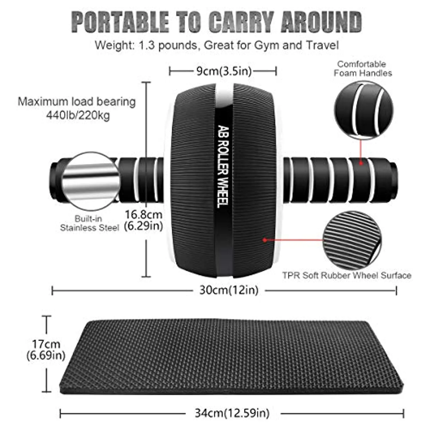 Ab Roller Wheel, 10-In-1 Ab Exercise Wheels Kit with Resistance Bands, Knee Mat, Jump Rope, Push-Up Bar - Home Gym Equipment for Men Women Core Strength & Abdominal Exercise