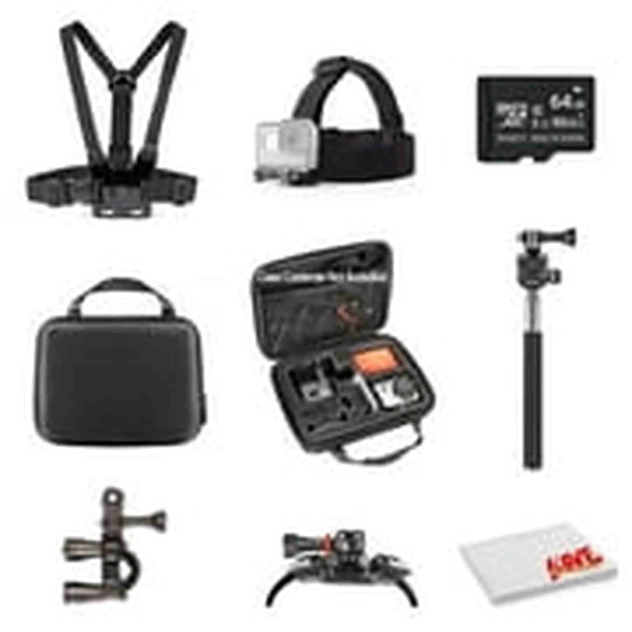 Basic Action Camera Accessory Kit Bundle With - 64GB MICRO SD CARD   MicroFiber Cleaning Cloth