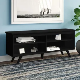 Black TV Stand for TVs up to 65" Four Open Compartments Act As Stages for DVD Players, Video Games, and More While Cable Management