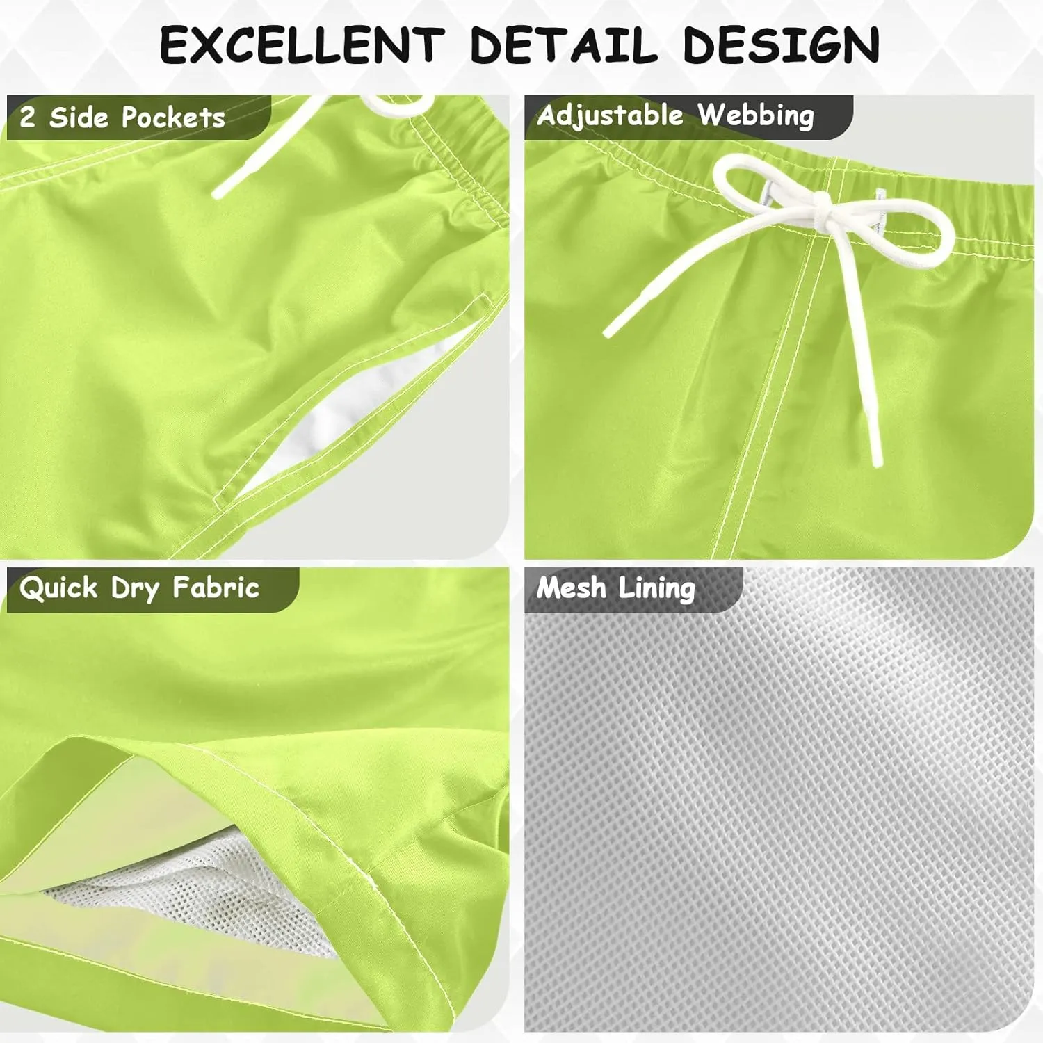 DOMIKING Neon Green Boys' Swim Trunks Mesh Lining Toddler Swim Shorts Quick Dry for Kids Adjustable Waist 2T-16
