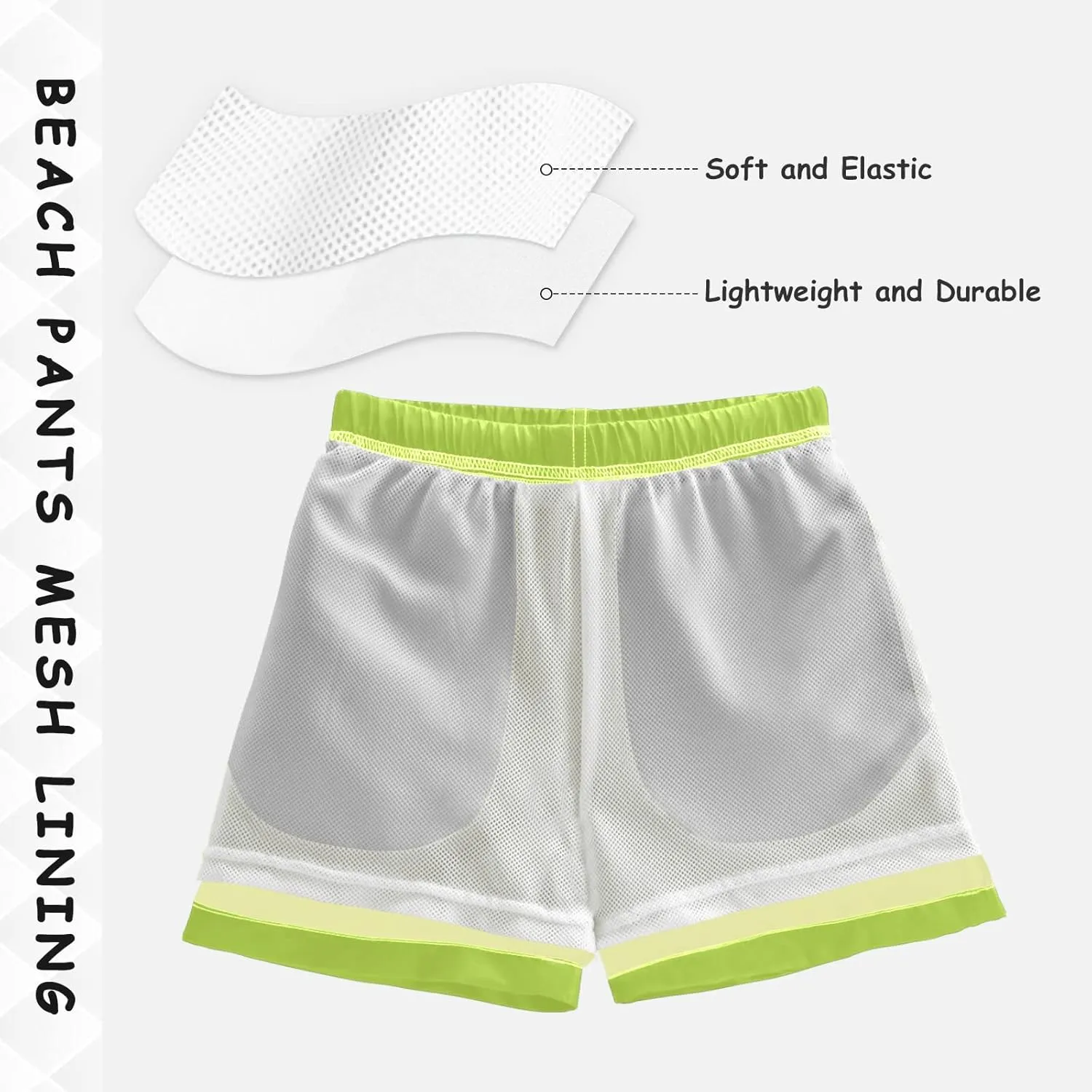 DOMIKING Neon Green Boys' Swim Trunks Mesh Lining Toddler Swim Shorts Quick Dry for Kids Adjustable Waist 2T-16