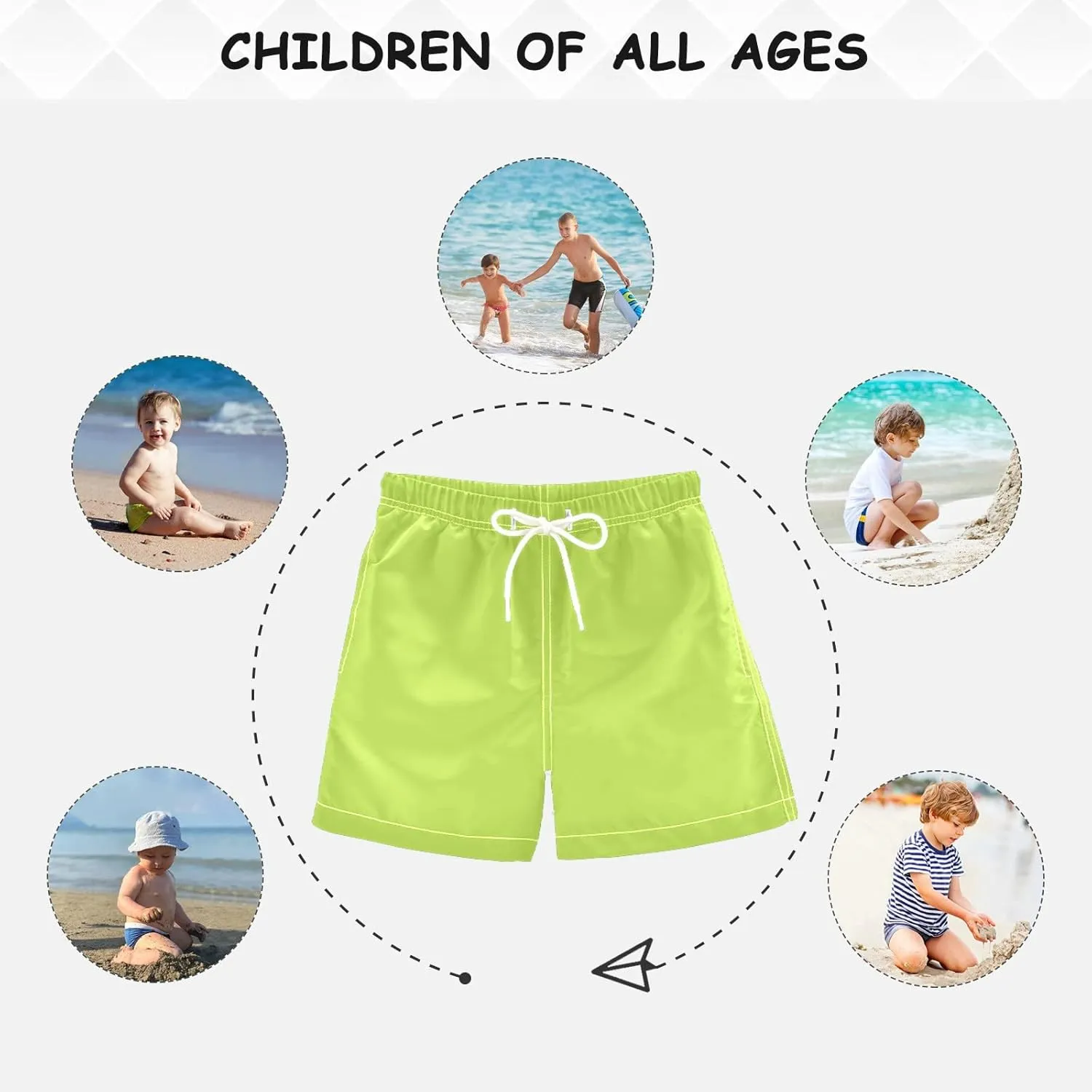 DOMIKING Neon Green Boys' Swim Trunks Mesh Lining Toddler Swim Shorts Quick Dry for Kids Adjustable Waist 2T-16