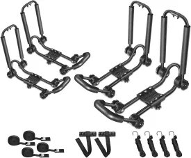 DRSPORTS Double Folding J-Bar Rack for Kayak Carrier Canoe Boat Paddle Board Surfboard Roof Top Mount on Car SUV Truck Crossbar (2 Pairs)