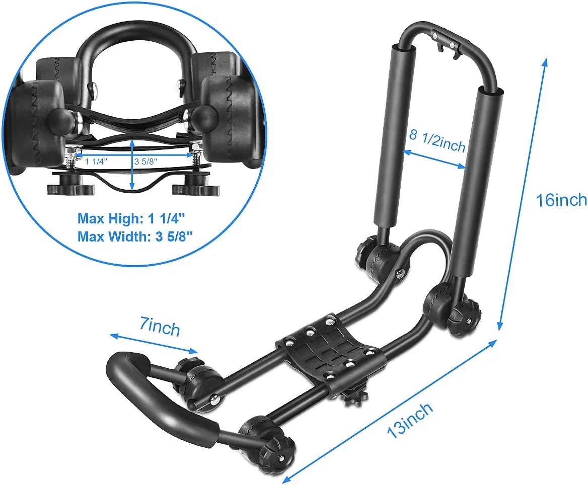 DRSPORTS Double Folding J-Bar Rack for Kayak Carrier Canoe Boat Paddle Board Surfboard Roof Top Mount on Car SUV Truck Crossbar (2 Pairs)