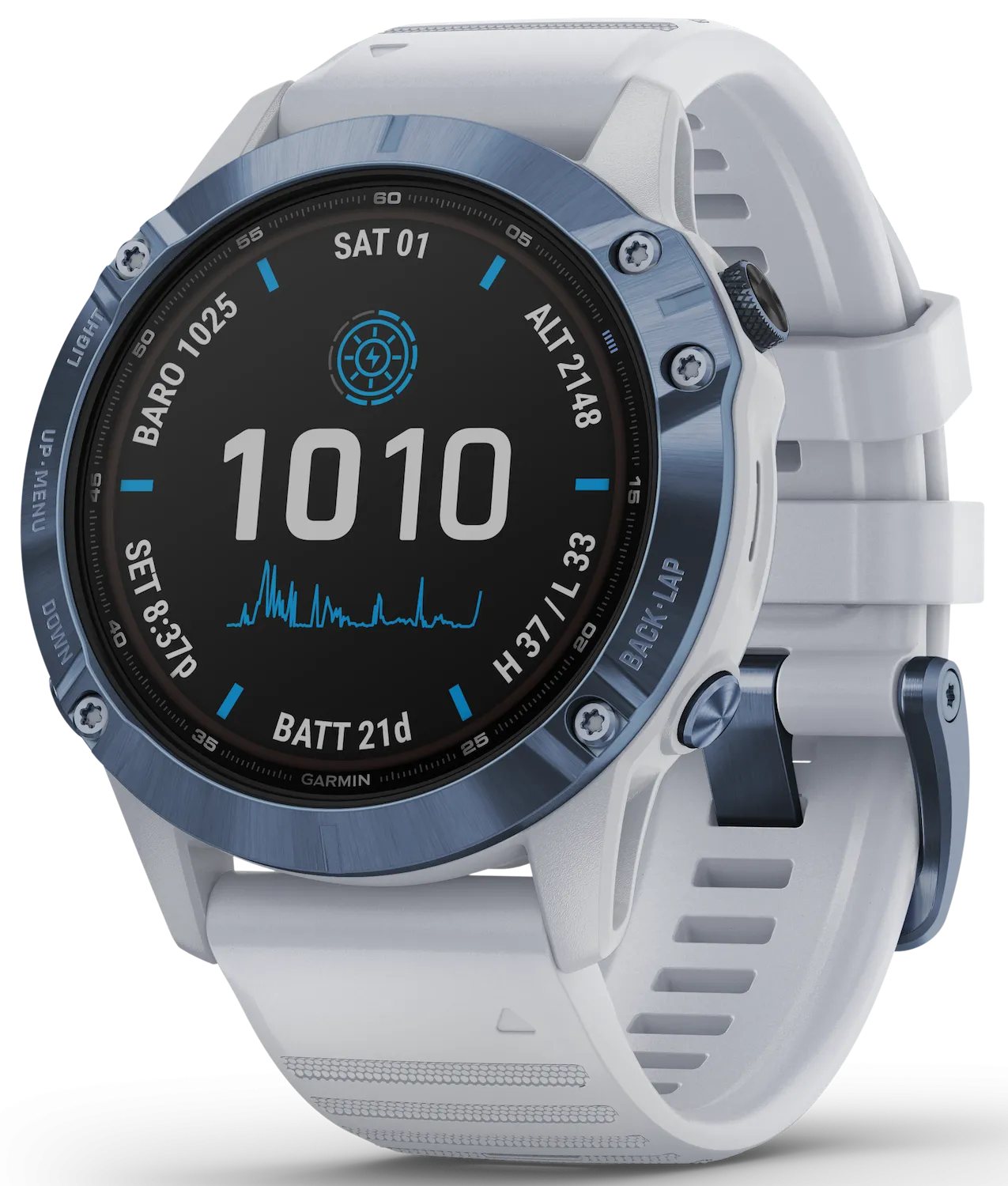 Garmin Watch Fenix 6 Pro Solar Mineral Blue With Whitestone Band D