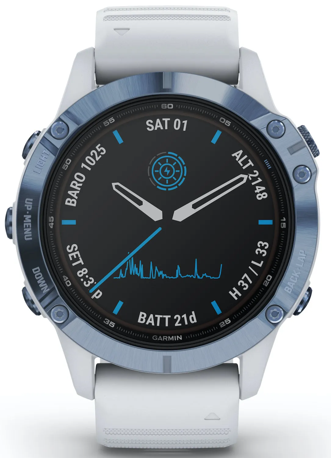 Garmin Watch Fenix 6 Pro Solar Mineral Blue With Whitestone Band D