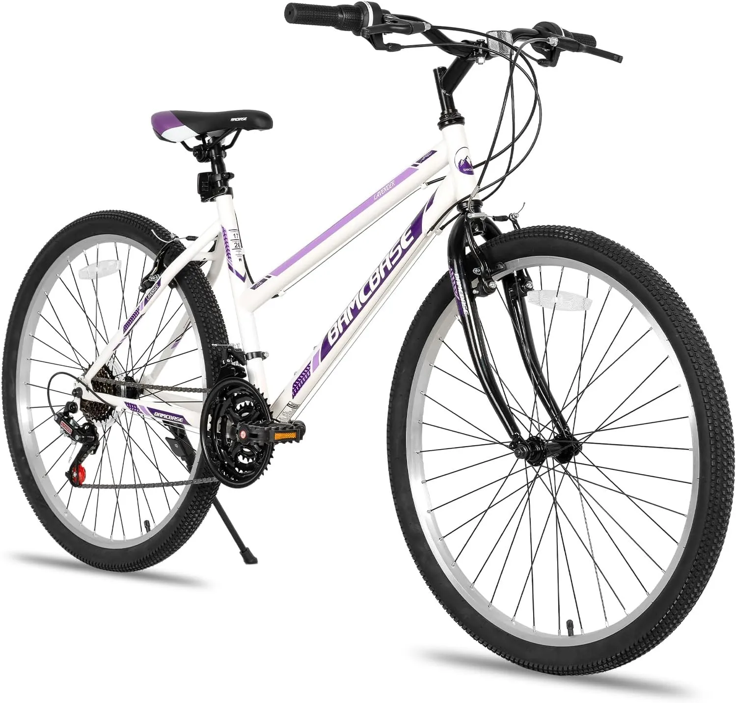 HH HILAND Bamcbase Womens Mountain Bike, 24 26 Inch 21 Speeds Hybrid Commuter Bicycle for Adults, Sport Hardtail Trail MTB