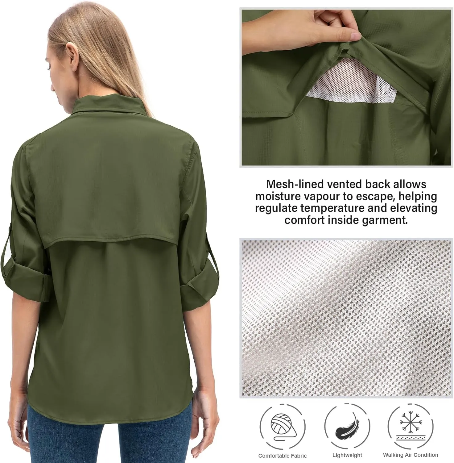 Jessie Kidden Women's Quick Dry Sun UV Protection Convertible Long Sleeve Shirts for Hiking Camping Fishing Sailing