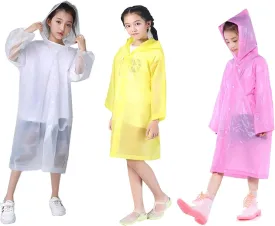 Kids Rain Ponchos, 3 Packs Portable Reusable Emergency Raincoats for 6-12 Years Old for Camping Hiking Traveling Backpacking