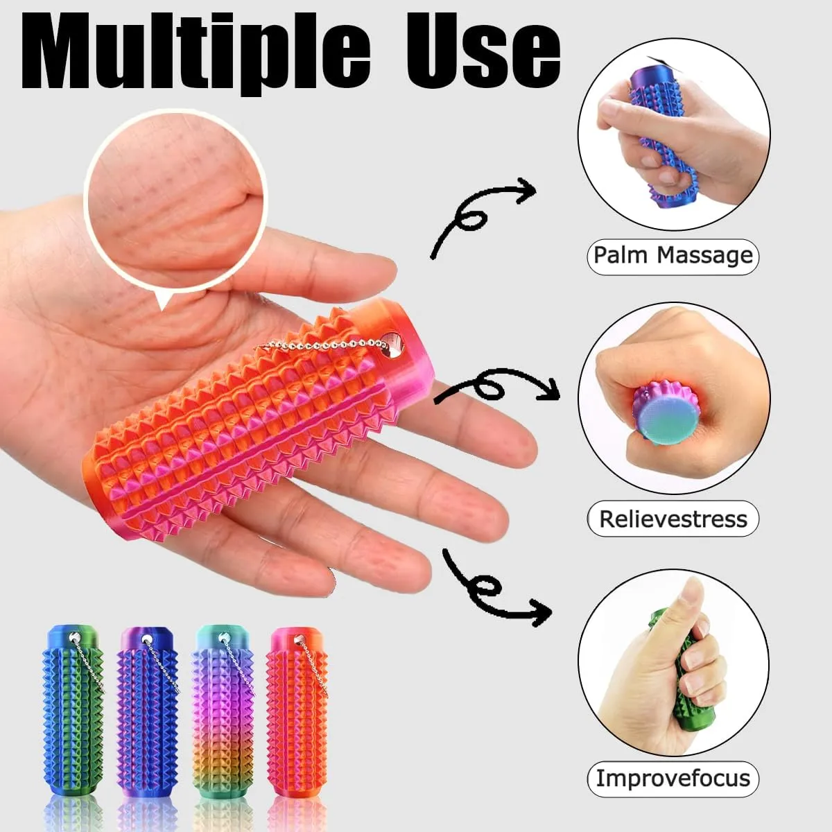 Little Ouchies Pain Fidget (4PCS), Pain Stim Fidget Toy for Adults & Teens, 3D Printed Spiky Grippie Stim Keychain, Sensory Toy for Stress Relief & Focus, Office Workers Novelty Gifts for Men (Laser)