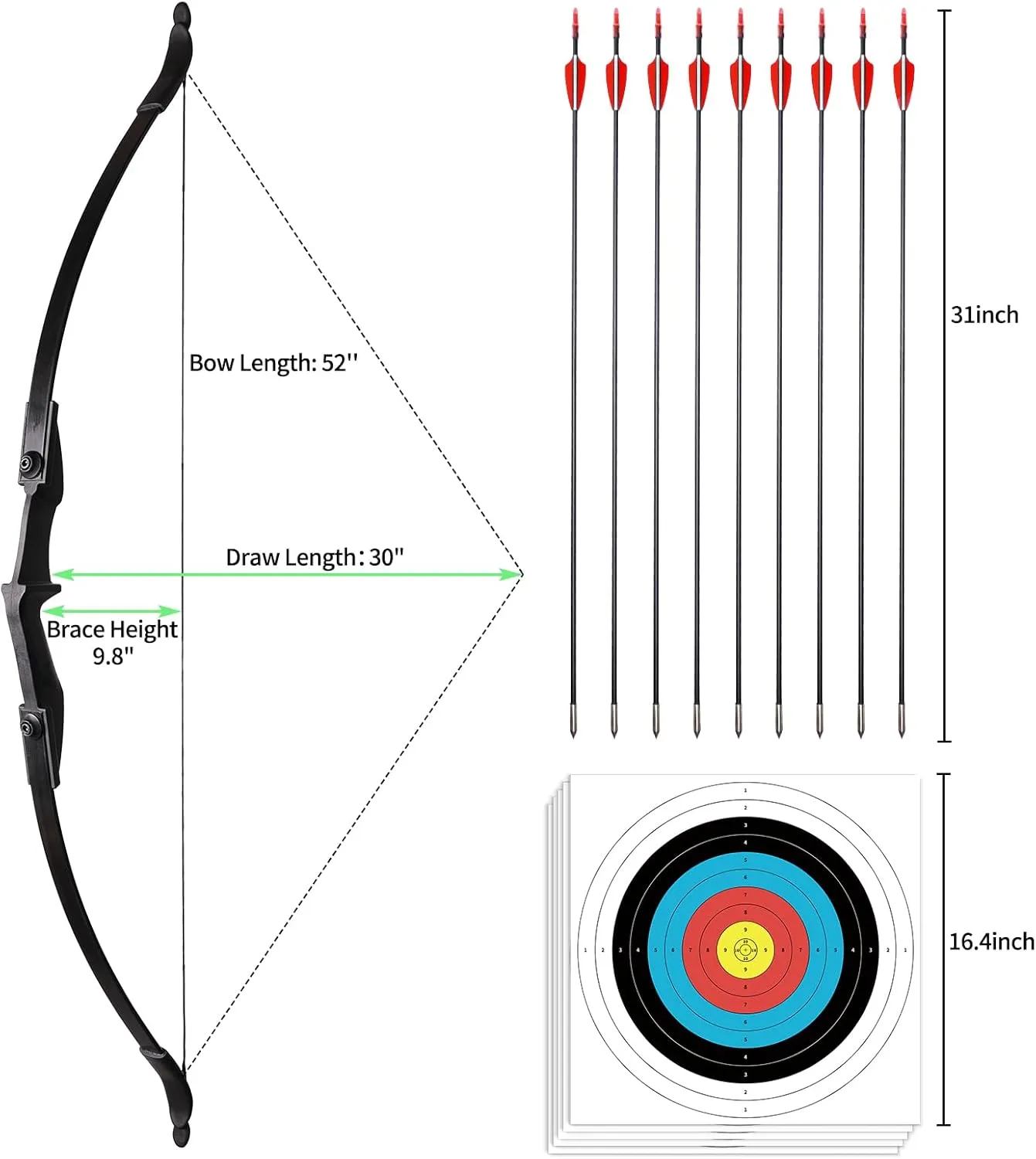 LWANO Recurve Bows for Adults - Archery Takedown Bow and Arrow Set for Adults/Youth/Teens Beginners Target Practicing, Left & Right Handed, 20/30/40lbs
