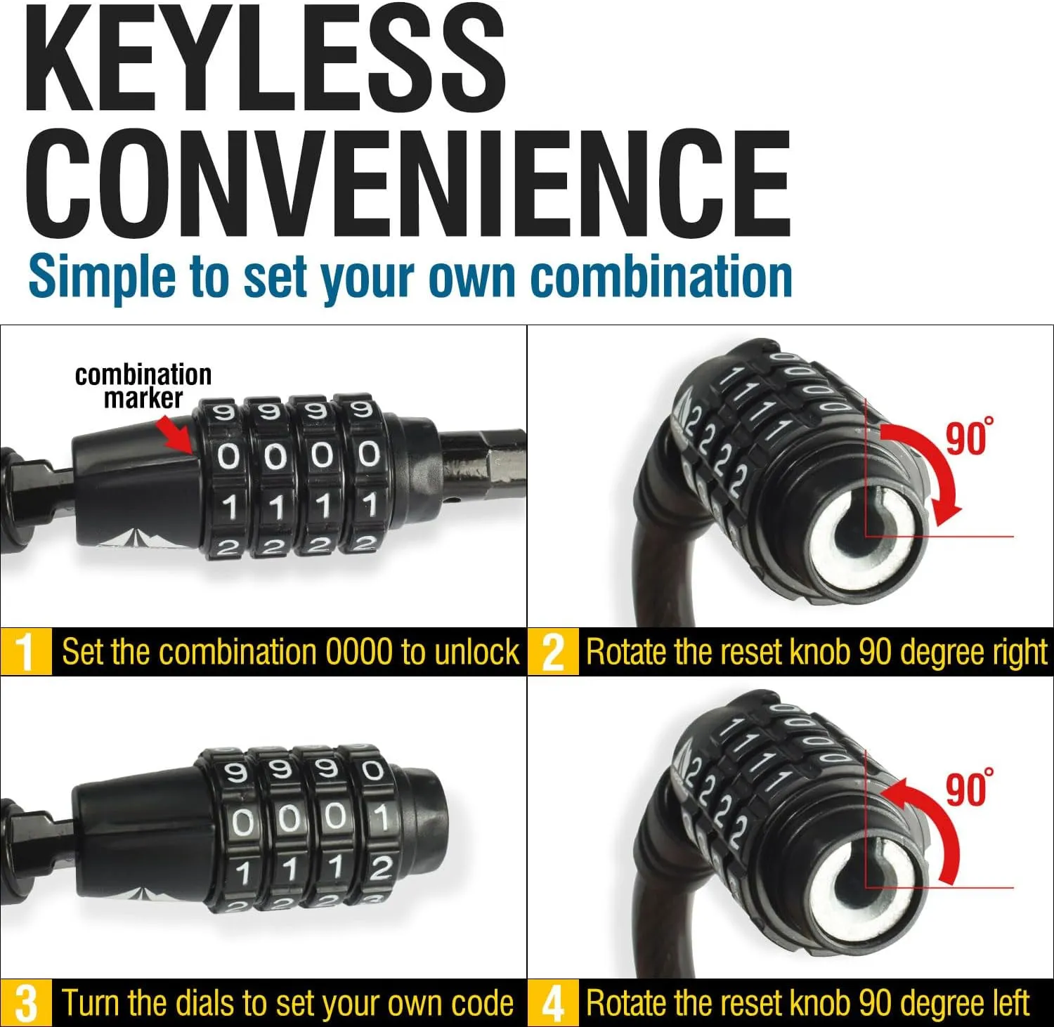 MARQUE Straight Combination Bike Lock Cable - 3/8 inch (5FT, 10FT, 15FT, 25FT) Resettable Combination Lock, Anti-Theft Security Cable for Bicycles, Kayaks, Paddle Boards, Gates&Outdoor Gear (25 FT)