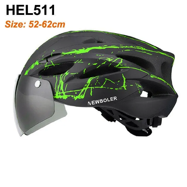 NEWBOLER Bike Helmet Man Women Safety Helmet Outdoor Motorcycle Bicycle Helmet Removable Lens Visor Mountain Road Cycling Helmet