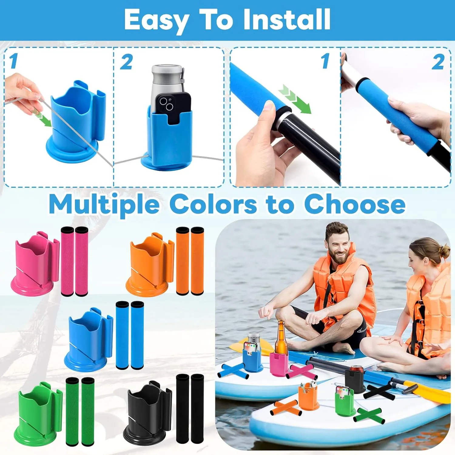 Paddle Board and Kayak Cup Holder, Paddle Grips, Paddle Board and Kayak Accessories Kit (Blue)