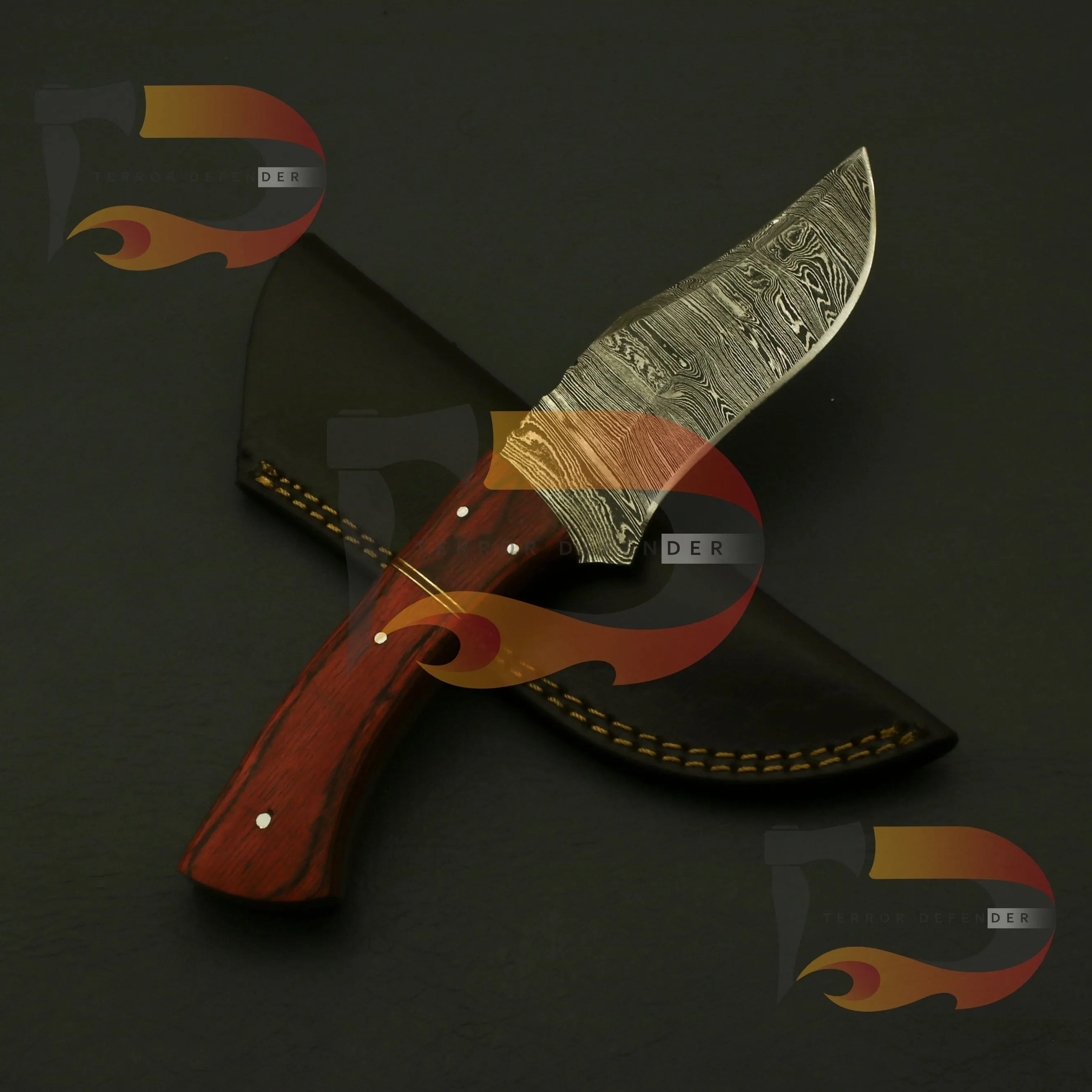 Personalized Damascus Steel Hunting knife,Camping Knife Handle Color and Gard shape will attractive , Plus Custom Leather Sheath | EDC