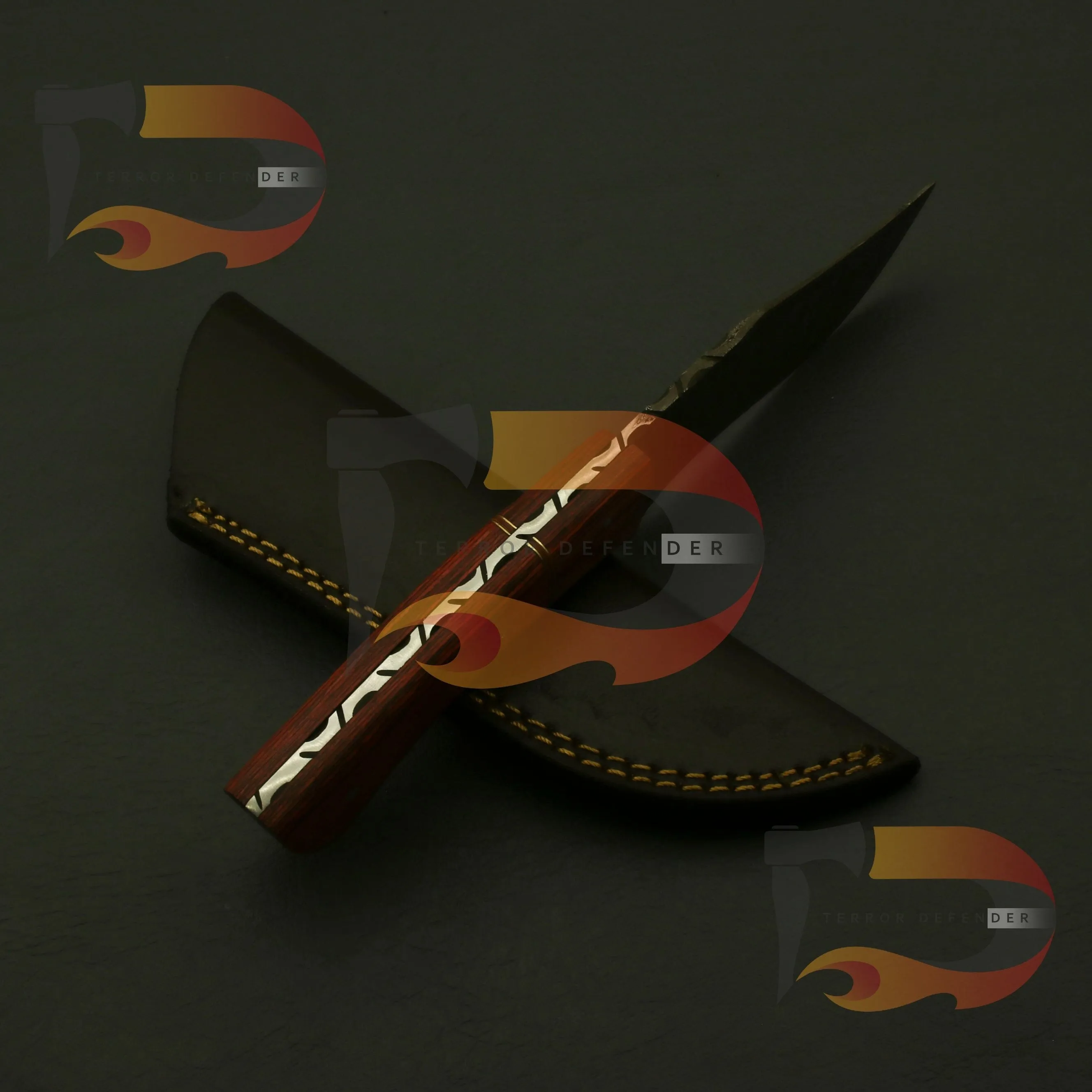 Personalized Damascus Steel Hunting knife,Camping Knife Handle Color and Gard shape will attractive , Plus Custom Leather Sheath | EDC