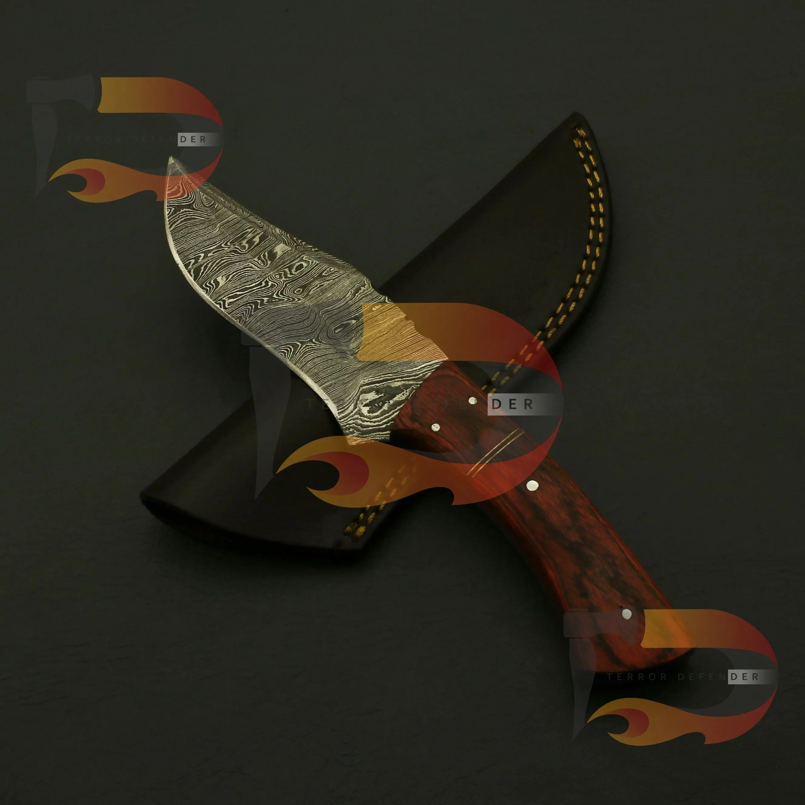 Personalized Damascus Steel Hunting knife,Camping Knife Handle Color and Gard shape will attractive , Plus Custom Leather Sheath | EDC