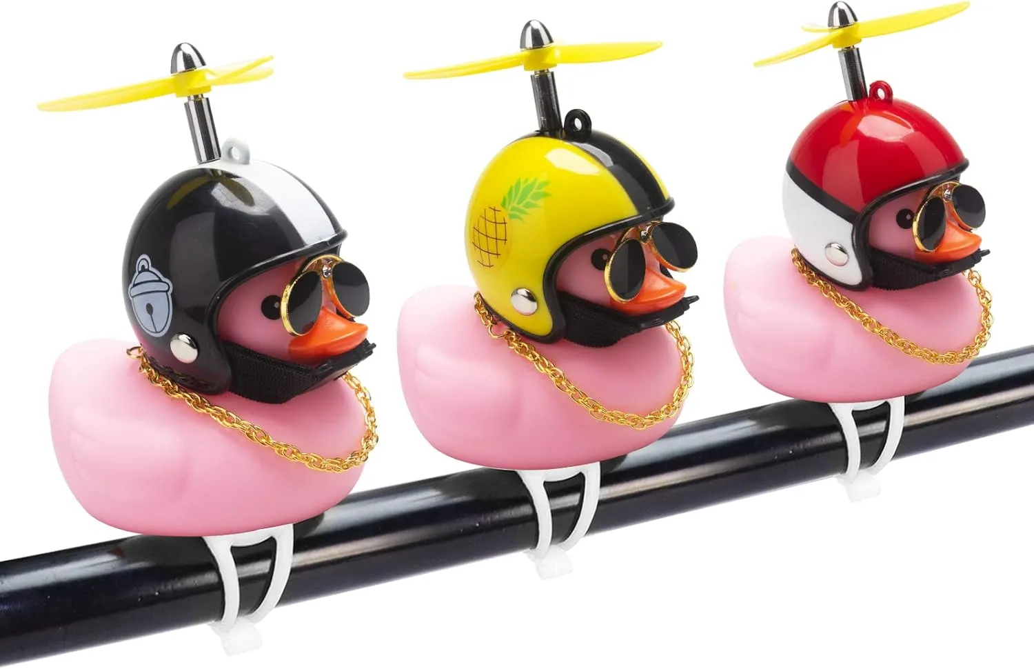 Rubber Duck Car Ornaments, 2Pcs Yellow Duck Car Dashboard Decorations Squeeze Duck Bicycle Horns with Propeller Helmet