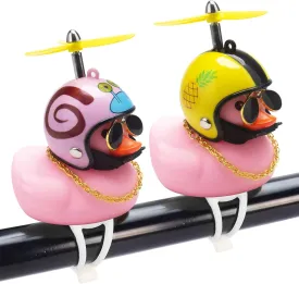 Rubber Duck Car Ornaments, 2Pcs Yellow Duck Car Dashboard Decorations Squeeze Duck Bicycle Horns with Propeller Helmet