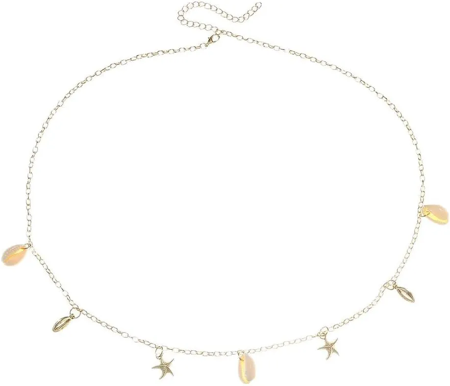 Sea Shell Starfish Waist Chain Belt for Women Girls Star Hanging Adjustable Waist Summer Beach Party Bikini Belly Chains Fashion Jewelry Gifts Body Accessories