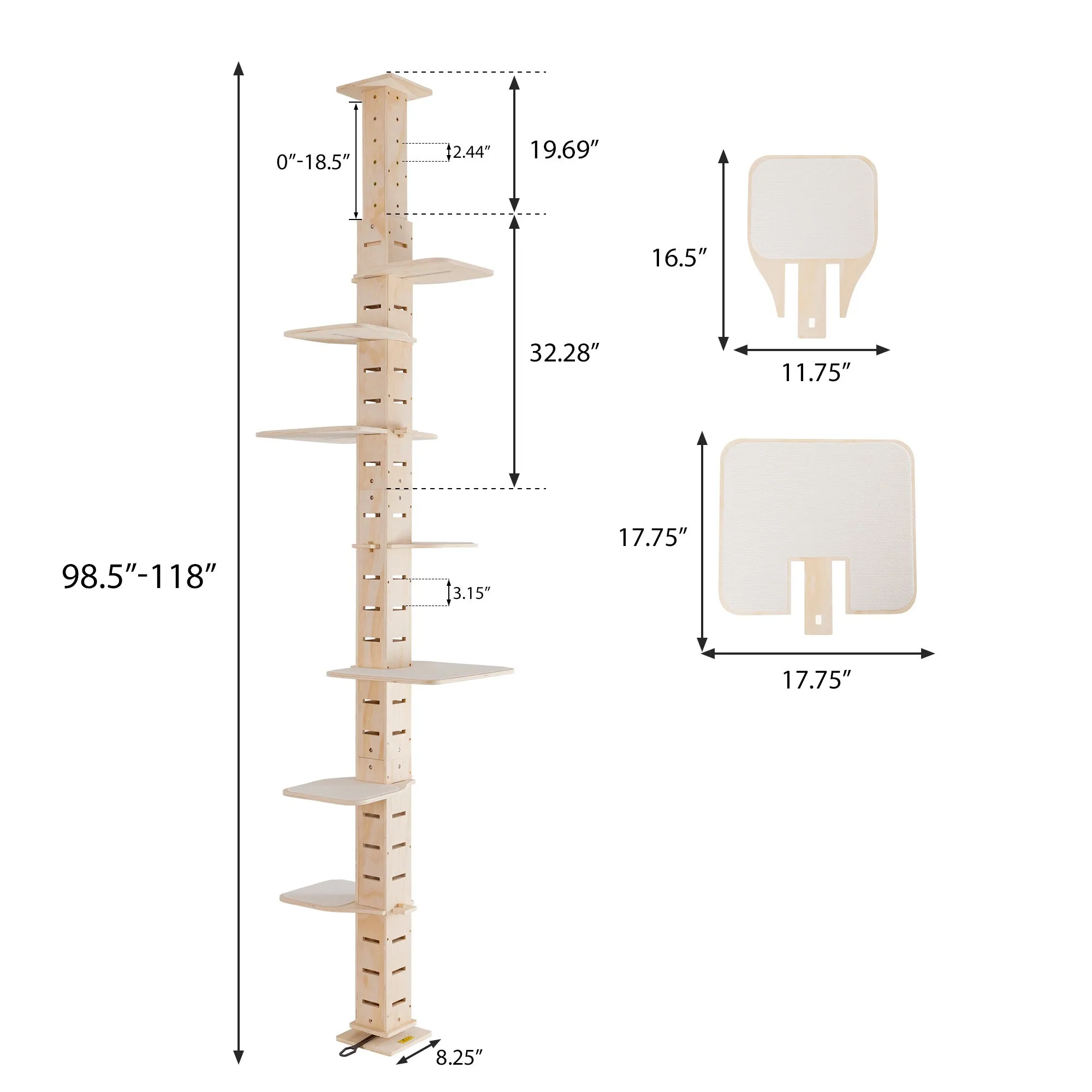 Space Saving Pine Cat Tree with Adjustable Platforms