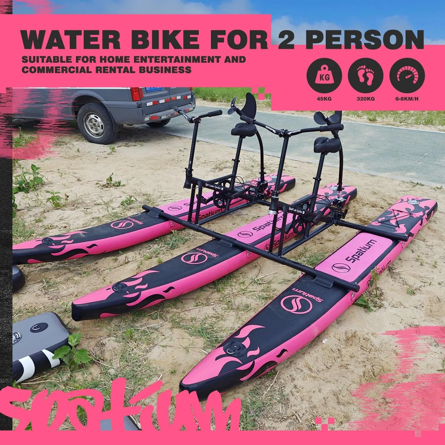 Spatioum Water Bike for 2 Person Inflatable Water Bicycle 2 Seat Water Bikes for Lake/Sea/Pool Pedal Inflatable WaterBikes Fishing SUP Water Bikes for Adults with Inflatable Pontoon Mat
