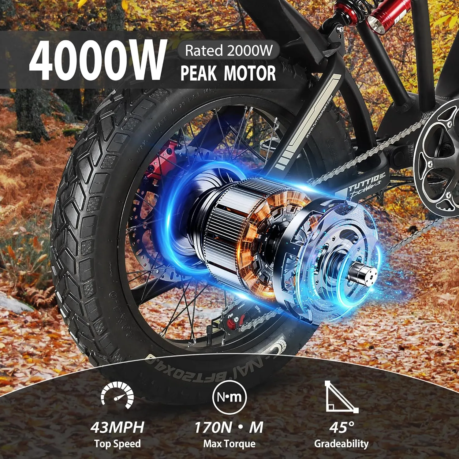 TUTTIO ICT Electric-Bike for Adults-Teens Age 16 , Peak 4000W-60V-25AH Electric-Dirt-Bike, 43-49MPH, 20" Fat-Tire-Electric-Motorcycle, Full Suspension E-bike for Mountain Snow Off-Road Commuter School