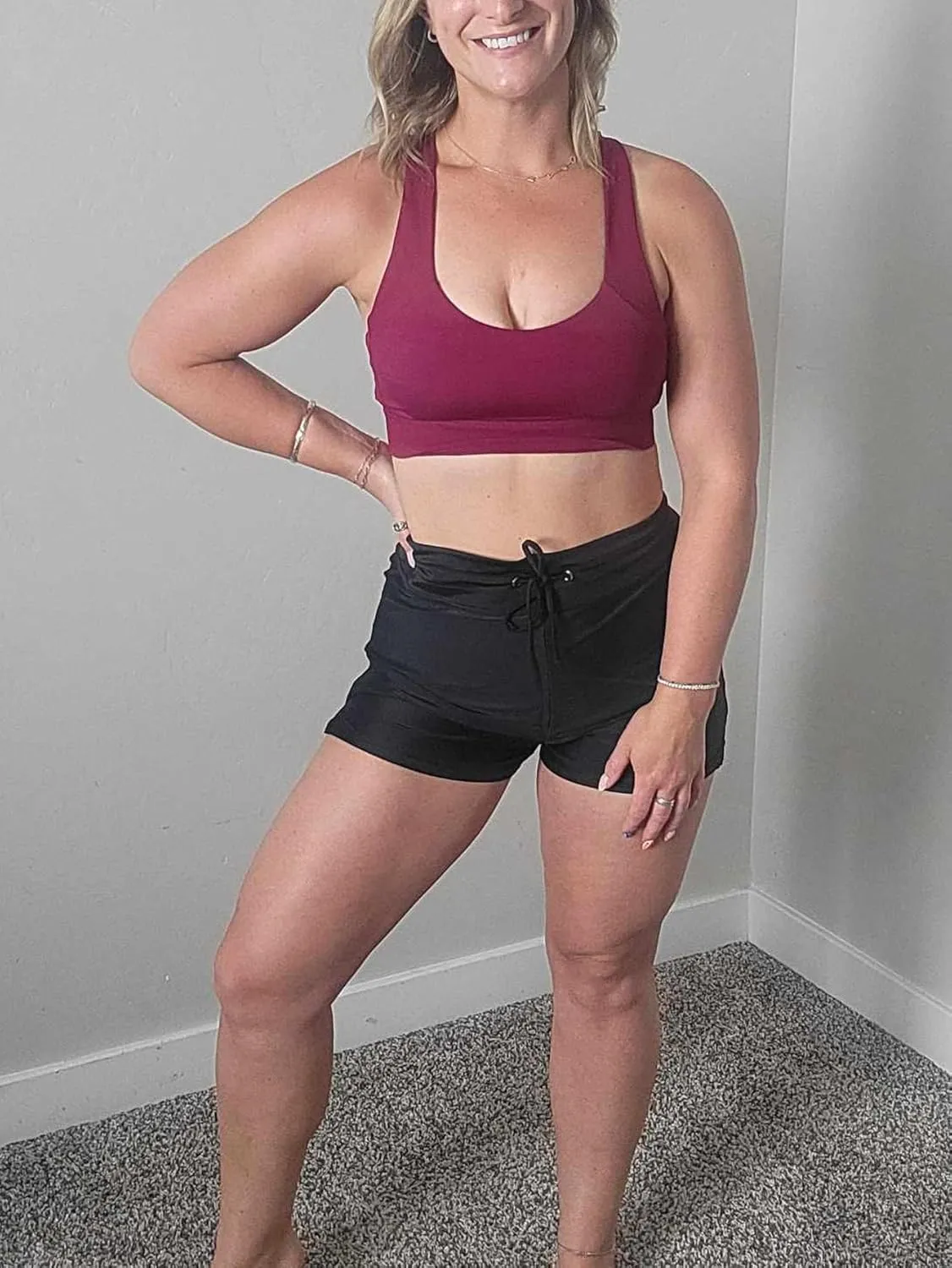 Women High Waisted Board Short Drawstring Swim Shorts Tummy Control Swimming Bathing Suit Bottoms Liner