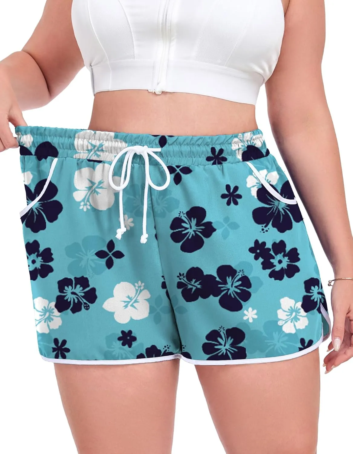 Women's Plus Size Board Shorts Drawstring Box Pants Beach Boardshorts Bottom Trunks with Pockets 1XL - 5XL