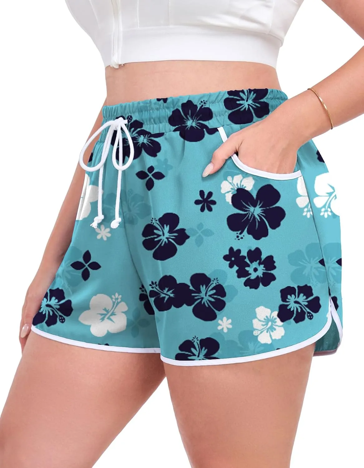 Women's Plus Size Board Shorts Drawstring Box Pants Beach Boardshorts Bottom Trunks with Pockets 1XL - 5XL