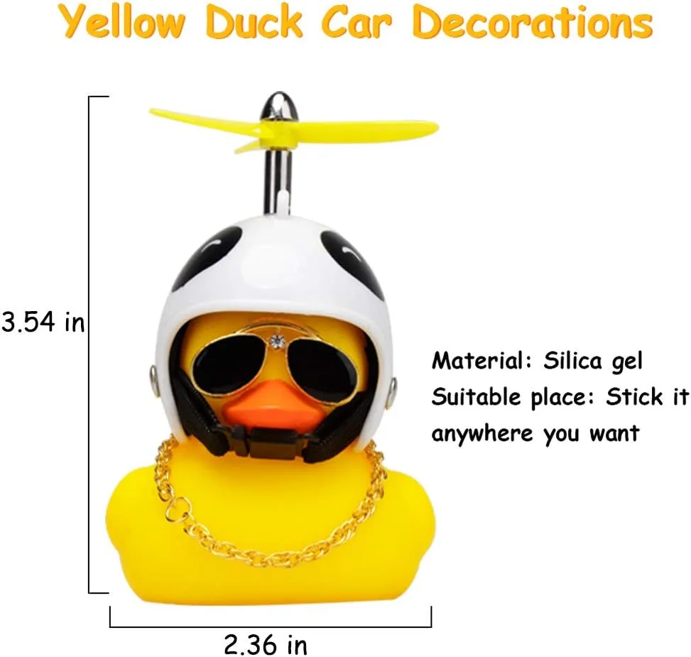 wonuu Rubber Duck Toy Car Ornaments Yellow Duck Car Dashboard Decorations Squeeze Duck Bicycle Horns with Propeller Helmet