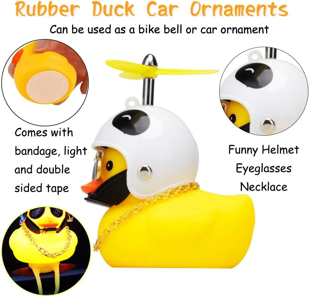wonuu Rubber Duck Toy Car Ornaments Yellow Duck Car Dashboard Decorations Squeeze Duck Bicycle Horns with Propeller Helmet
