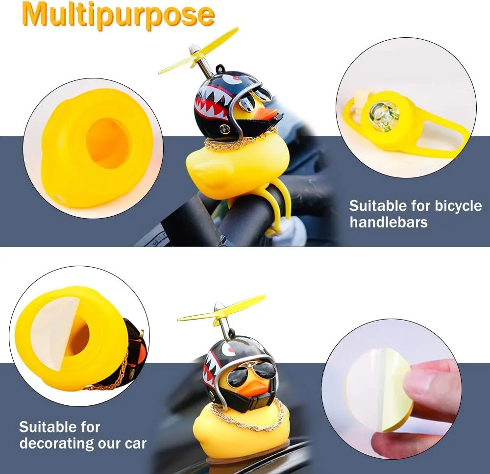 wonuu Rubber Duck Toy Car Ornaments Yellow Duck Car Dashboard Decorations Squeeze Duck Bicycle Horns with Propeller Helmet