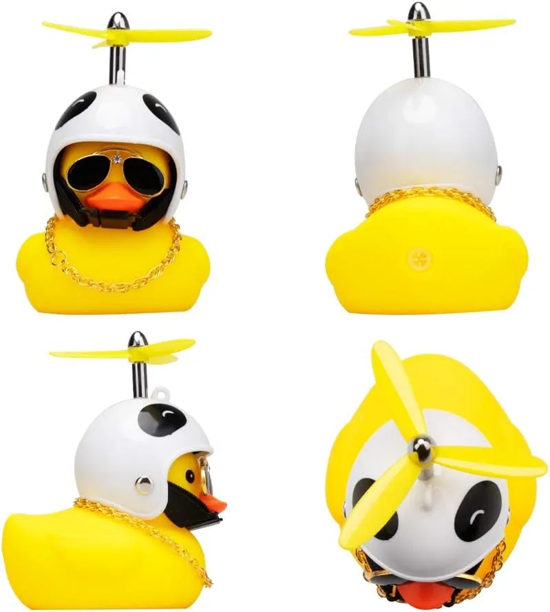 wonuu Rubber Duck Toy Car Ornaments Yellow Duck Car Dashboard Decorations Squeeze Duck Bicycle Horns with Propeller Helmet